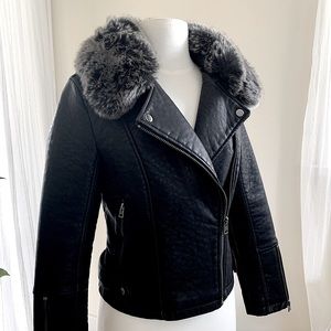 TOPSHOP Biker Pleather Jacket + Faux fur collar